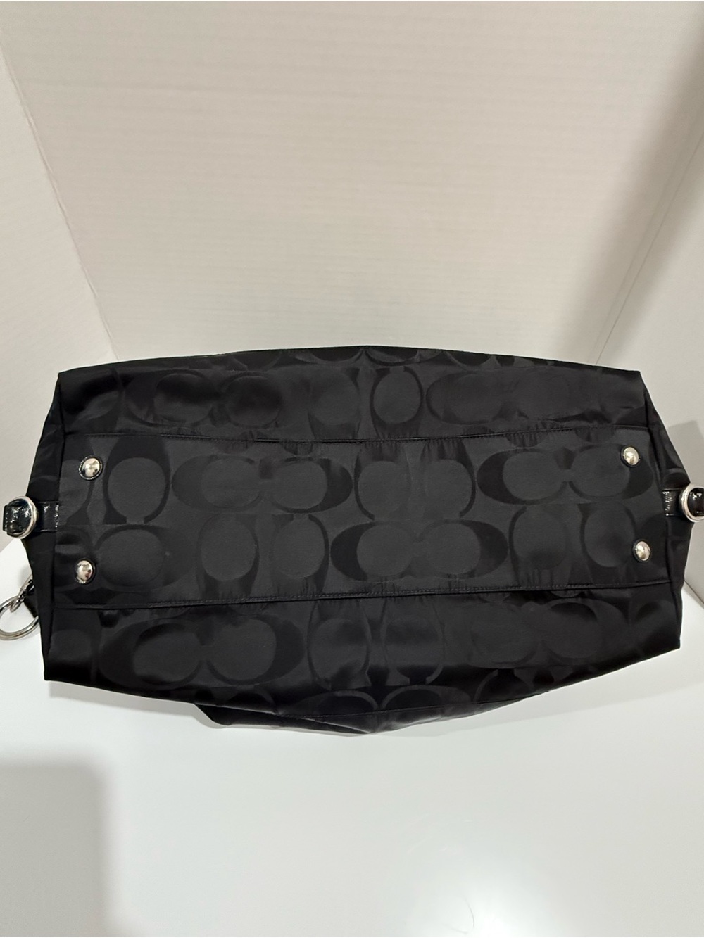 Coach Black Signature Nylon Getaway Duffle Bag Leather Trim F77469 - Picture 4 of 16